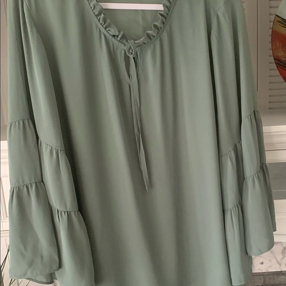 boho flowy sage green boho festival popover flirty blouse Feminine ruffles 18/20 - Picture 7 of 8